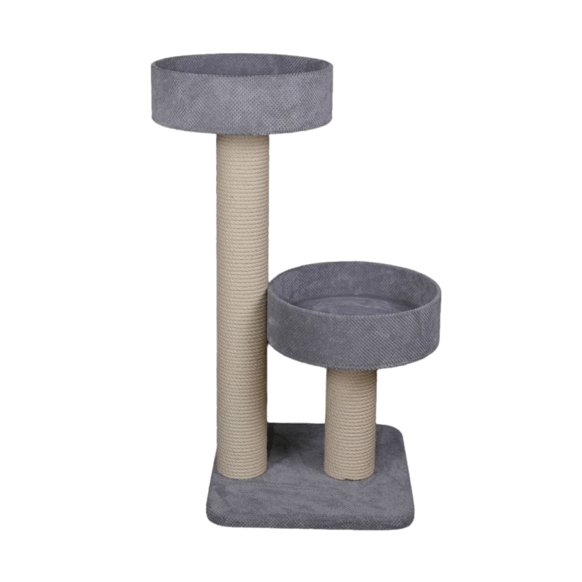 Basic Cat Tree 1 . Basic cat tree with 2 rosettes on a wooden base