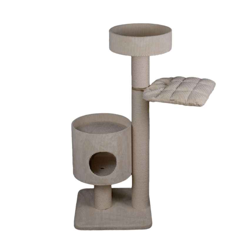 Basic Cat Tree 3 - Ø 14cm. Basic cat tree with upper rosette and shed cave on a wooden base