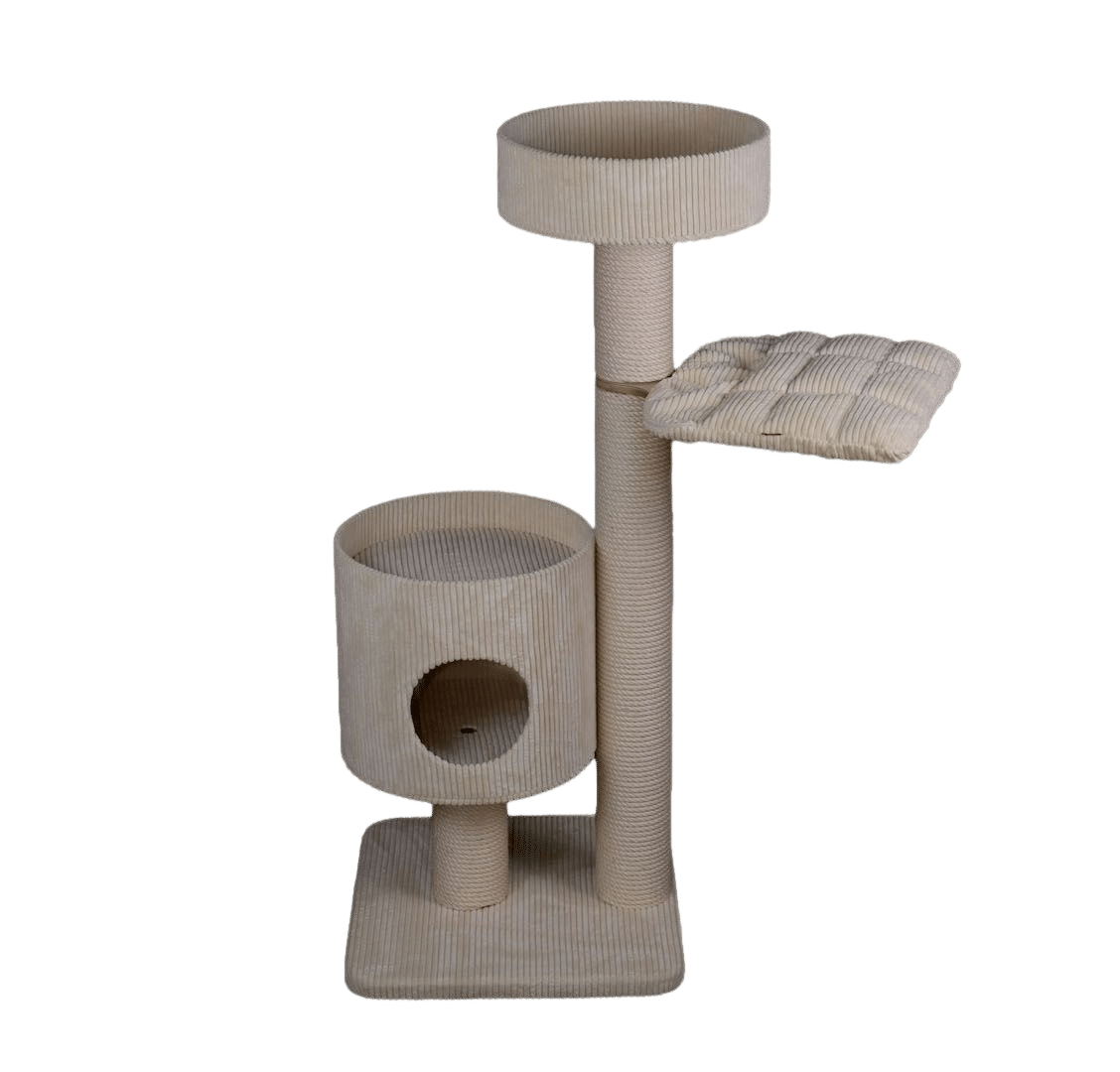 Basic Cat Tree 3 - Ø 14cm. Basic cat tree with upper rosette and shed cave on a wooden base