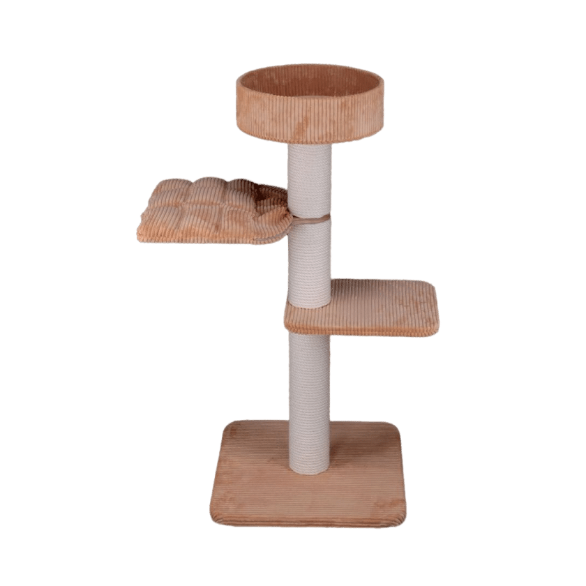 Basic Cat Tree 7 – Ø 14cm. Basic cat tree with upper rosette and shelf on a wooden base