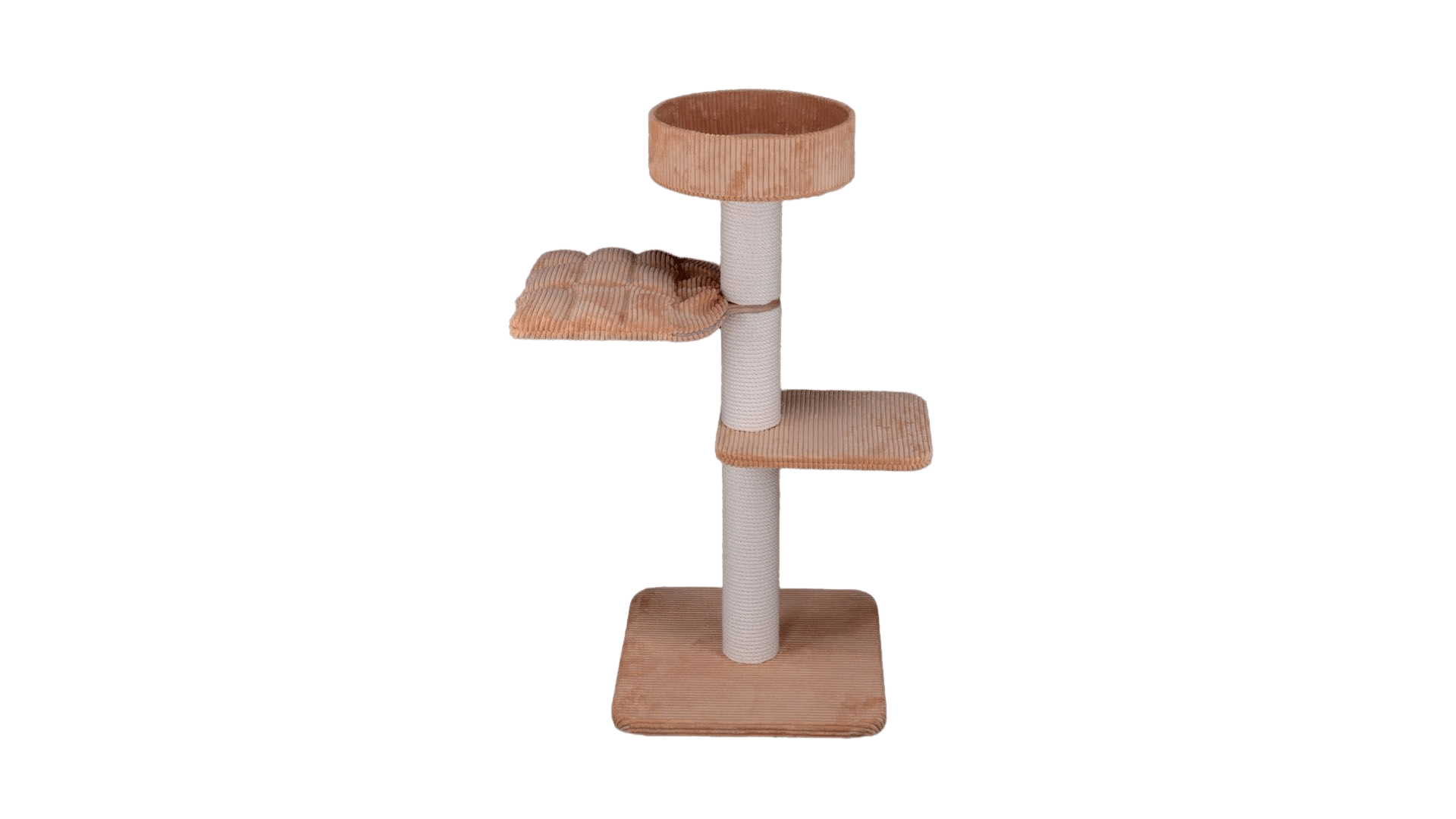 Basic Cat Tree 7 – Ø 14cm. Basic cat tree with upper rosette and shelf on a wooden base